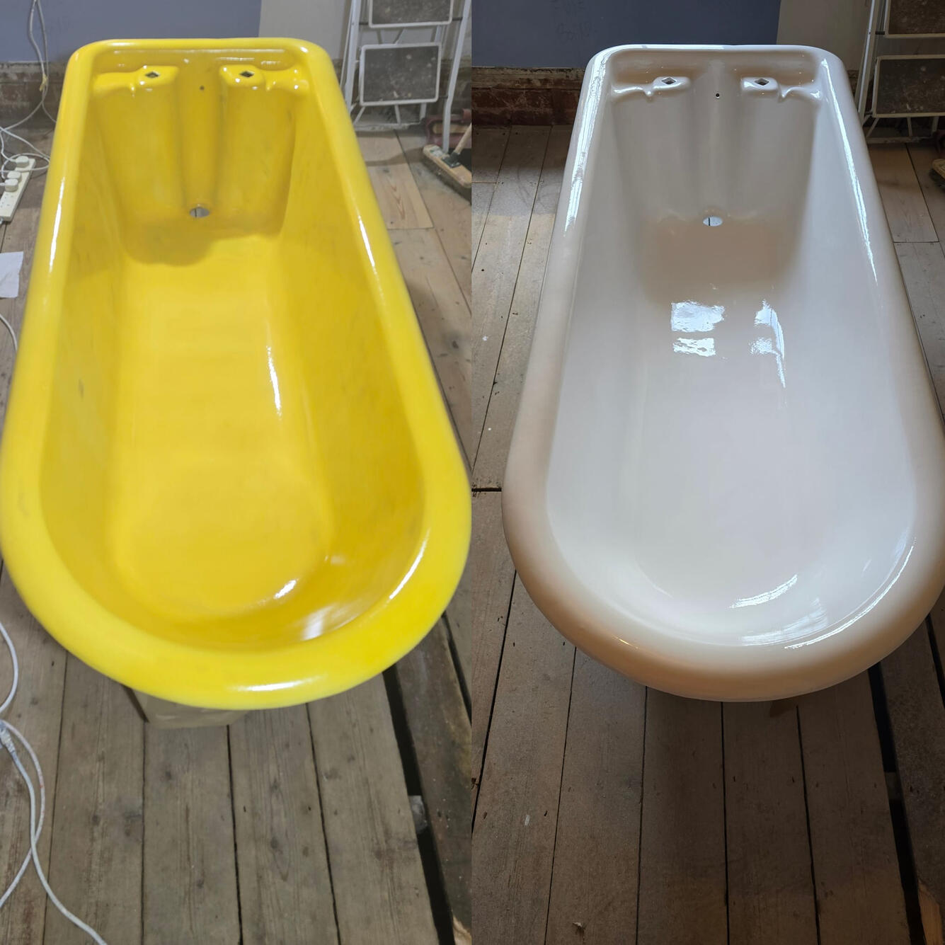 CAST IRON BATH RESURFACED BEFORE AND AFTER PHOTOS OF A CAST IRON ROLL TOP BATH RE-ENAMELLED, Salisbury