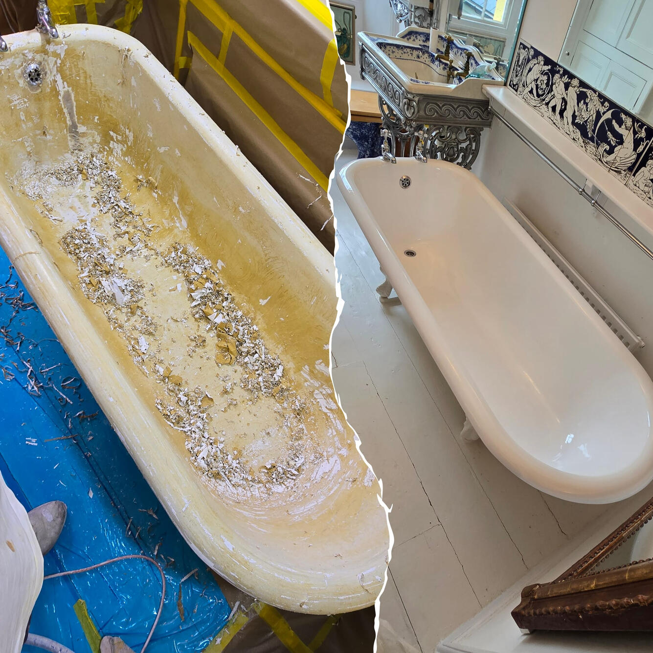 Roll top bath re-enamelled in Harnham, Salisbury Before and after Victorian cast iron roll top bath re-enamelling in Harnham, Salisbury