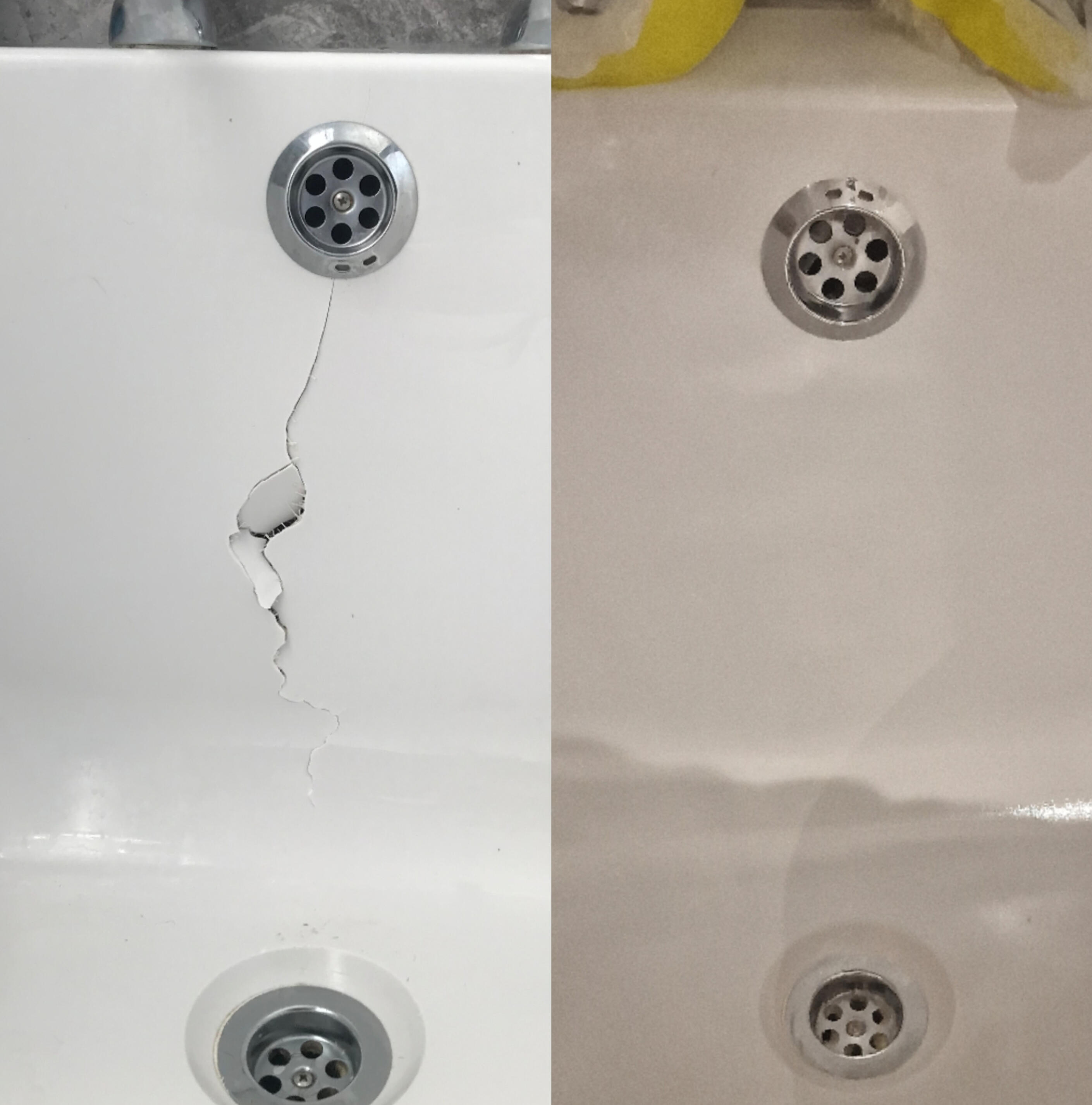 Acrylic Bath Crack Repair Before & After photos of an Acrylic Bath Crack Repair in Salisbury